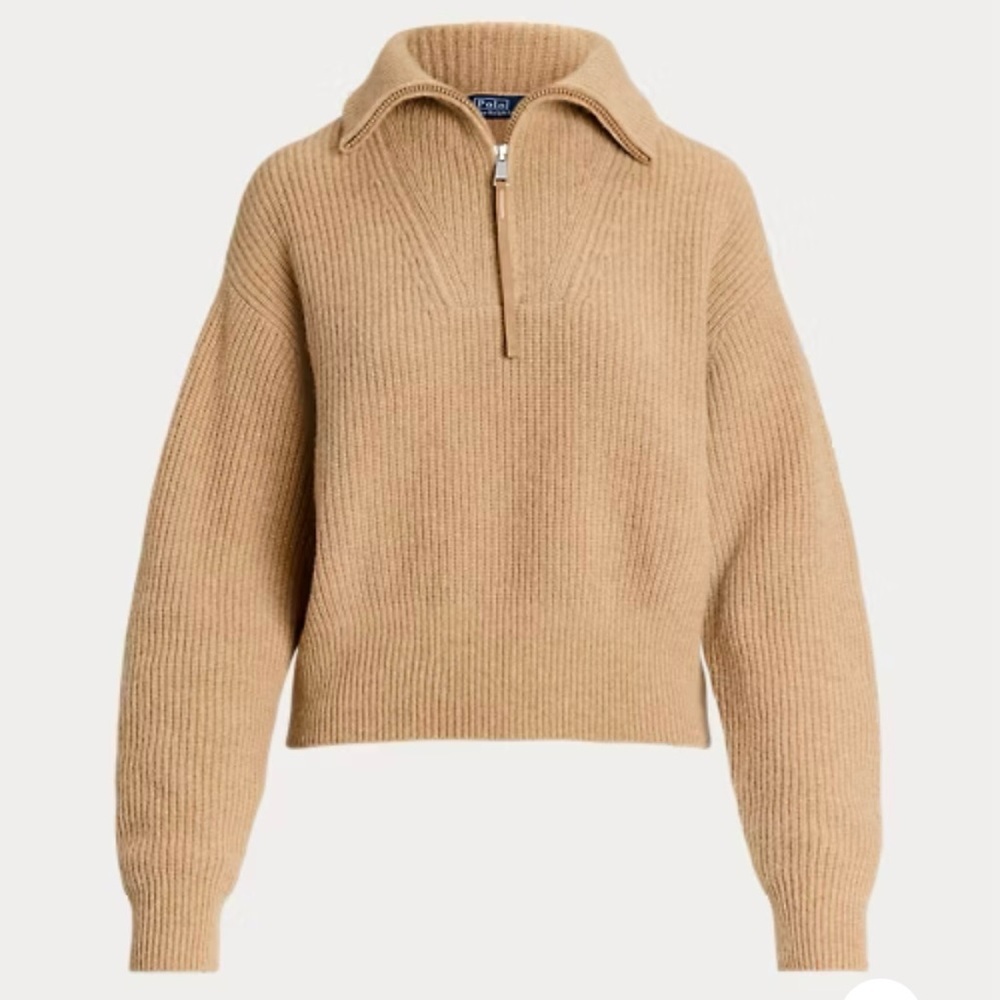 Ralph Lauren Cashmere-Wool Half-Zip Sweater in COLLECTION CAMEL MELANGE Size M - Picture 2 of 8